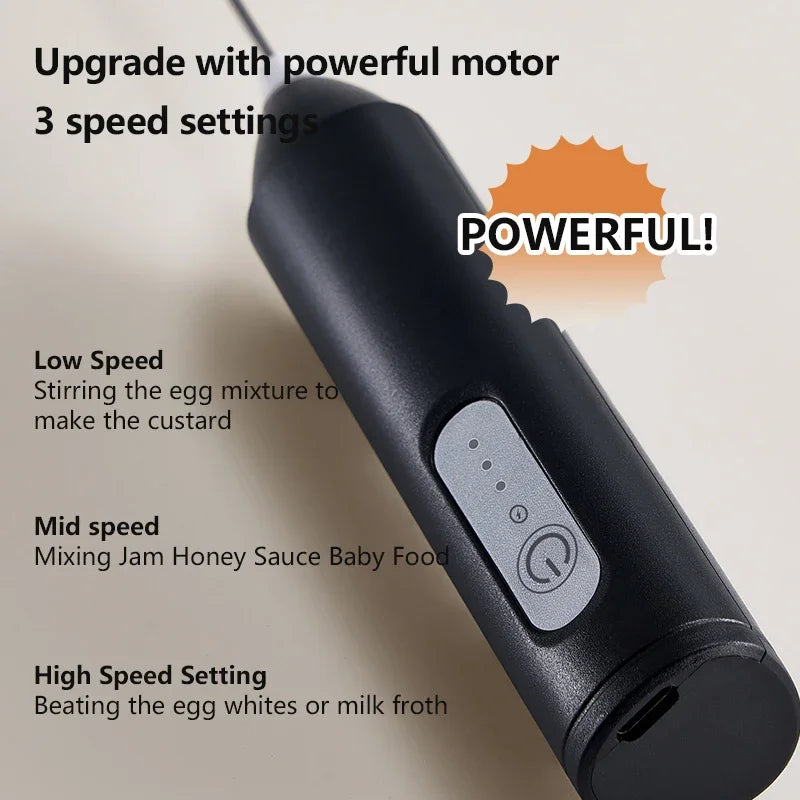 Electric Milk Frother – USB Rechargeable 3-Speed Whisk for Coffee and Foam
