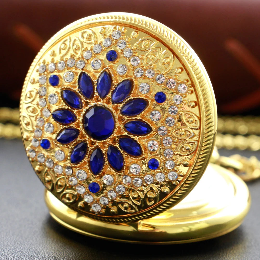 Emerald Diamond Pocket Watch Necklace – Luxury Gold Pendant for Gift
