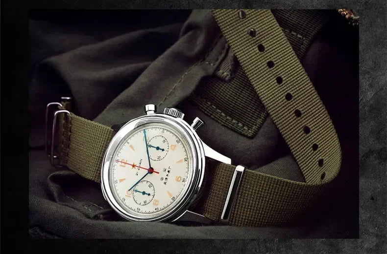 Vintage Pilot Chronograph – 42mm Automatic Waterproof Watch for Men