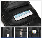 PU Leather USB Charging Laptop Backpack – Large Travel Bag for Men and Students