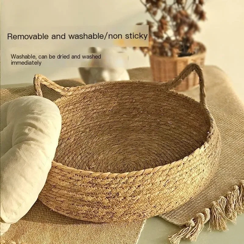 Handmade Woven Vine Cat Bed – Washable Seasonal Pet Nest for Winter Comfort