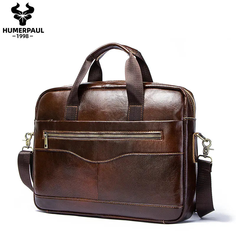 Genuine Leather Men Briefcase – Professional Laptop Messenger for Business