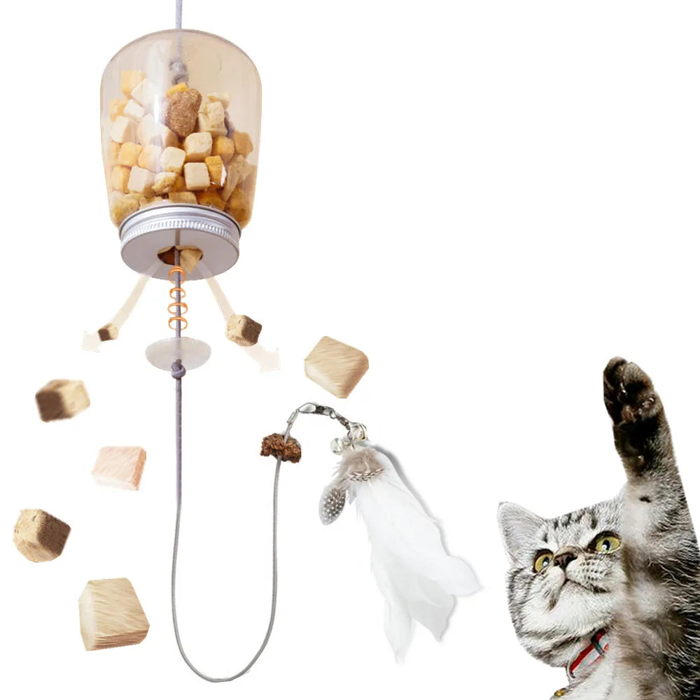 Interactive Cat Food Dispenser – Hanging Feather Toy for Kitten Enrichment