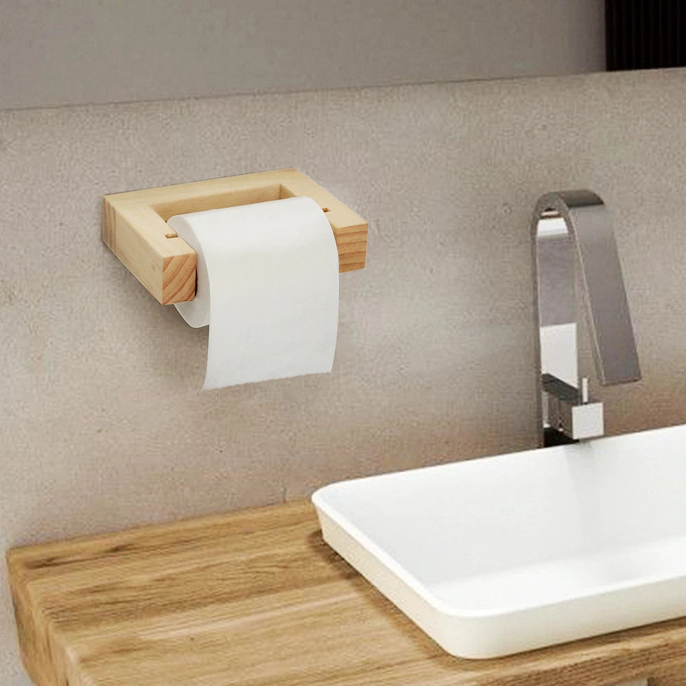 Adhesive Hemp Paper Towel Holder – Wall Mounted Rack for Bathroom Storage