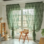Floral Ruffled Tulle Curtain – Sheer Jacquard Lace Drapes for Living Room