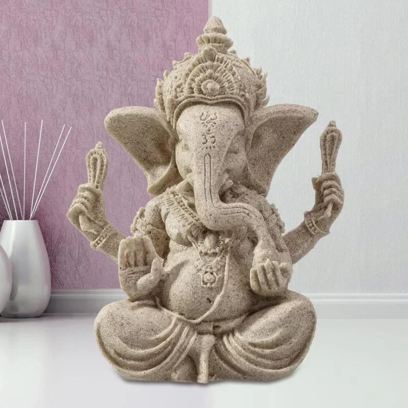 Sandstone Ganesha Elephant Statue – Handcrafted Figurine for Home Decor