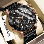Stainless Steel Chronograph Watch – Luminous Waterproof Quartz for Men