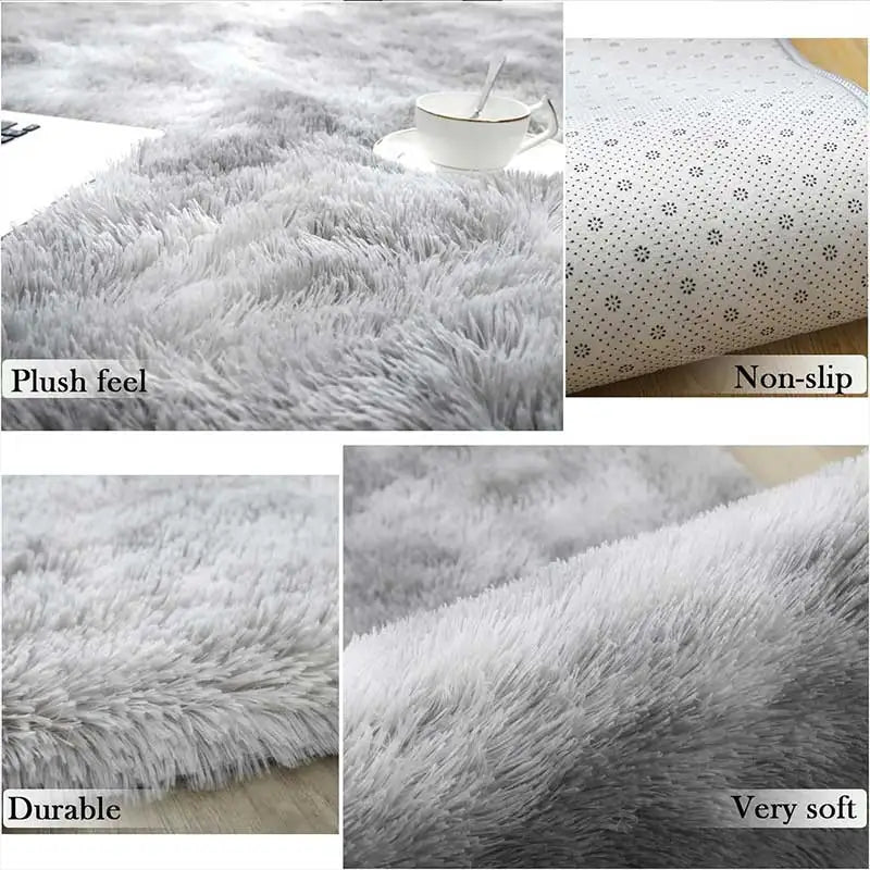 Plush Gray Area Rug – Fluffy Anti-Slip Velvet Carpet for Living Room Decor