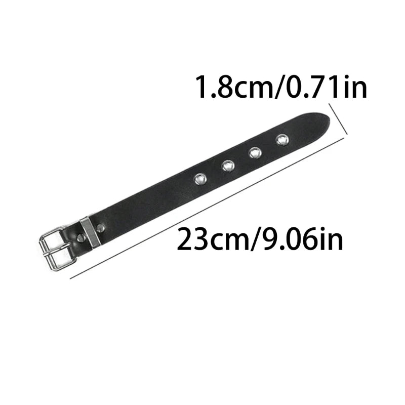 Wide Strap Leather Bracelet – Adjustable Punk Cuff for Gothic Cosplay