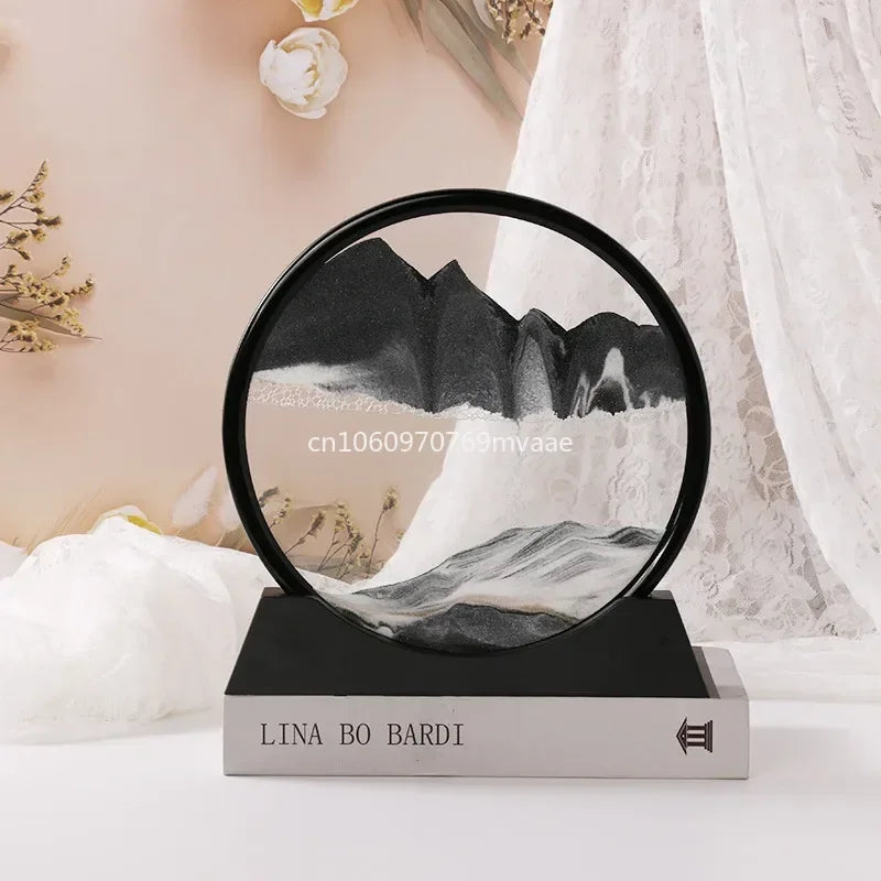 3D Moving Sand Art Frame – Dynamic Liquid Hourglass for Office Home Decor