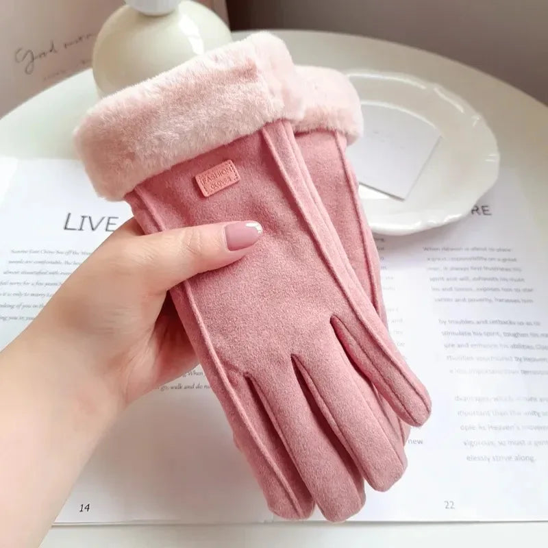 Women Suede Touchscreen Gloves – Thick Plush Lined for Winter Outdoor Wear
