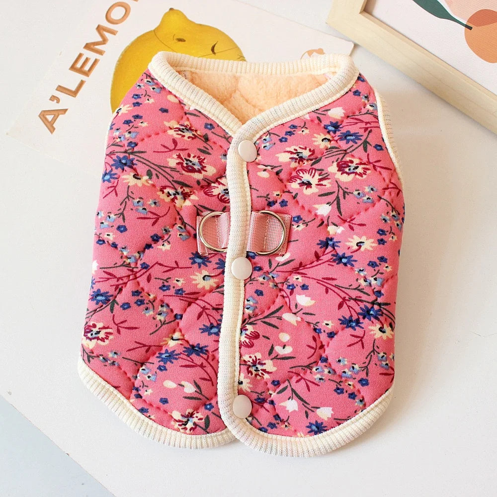 Floral Fleece Vest – Warm Winter Apparel for Small to Medium Dogs and Cats