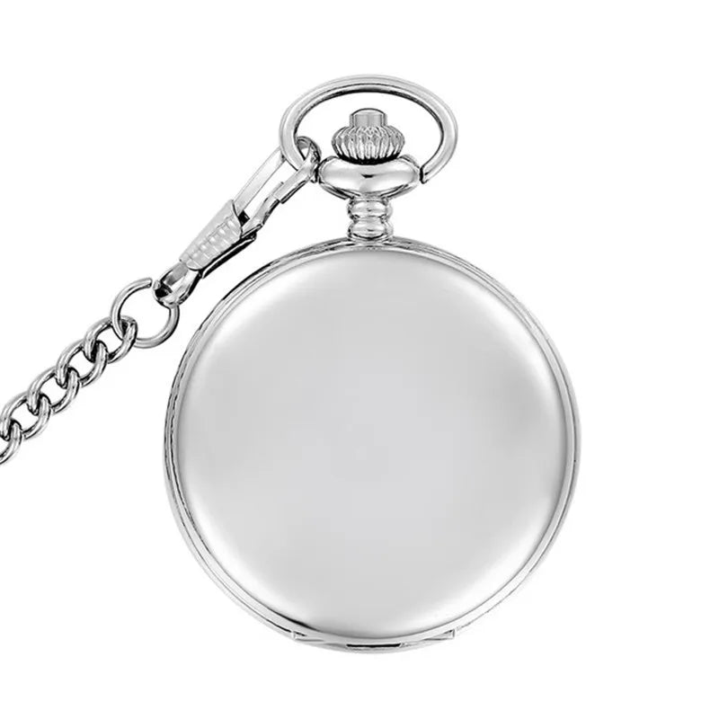 Silver Quartz Pocket Watch – Stainless Steel Pendant for Men and Women