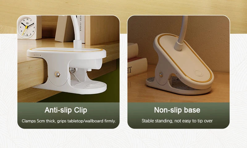 Rechargeable Clip-On LED Desk Lamp – Eye-Protection Light for Bedside Reading