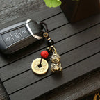 Brass Monkey Key Ring – Feng Shui Lucky Coin Charm for Car Keychain Decor