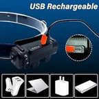 Rechargeable LED Headlamp – 270° Wide Beam Motion Sensor for Camping and Work