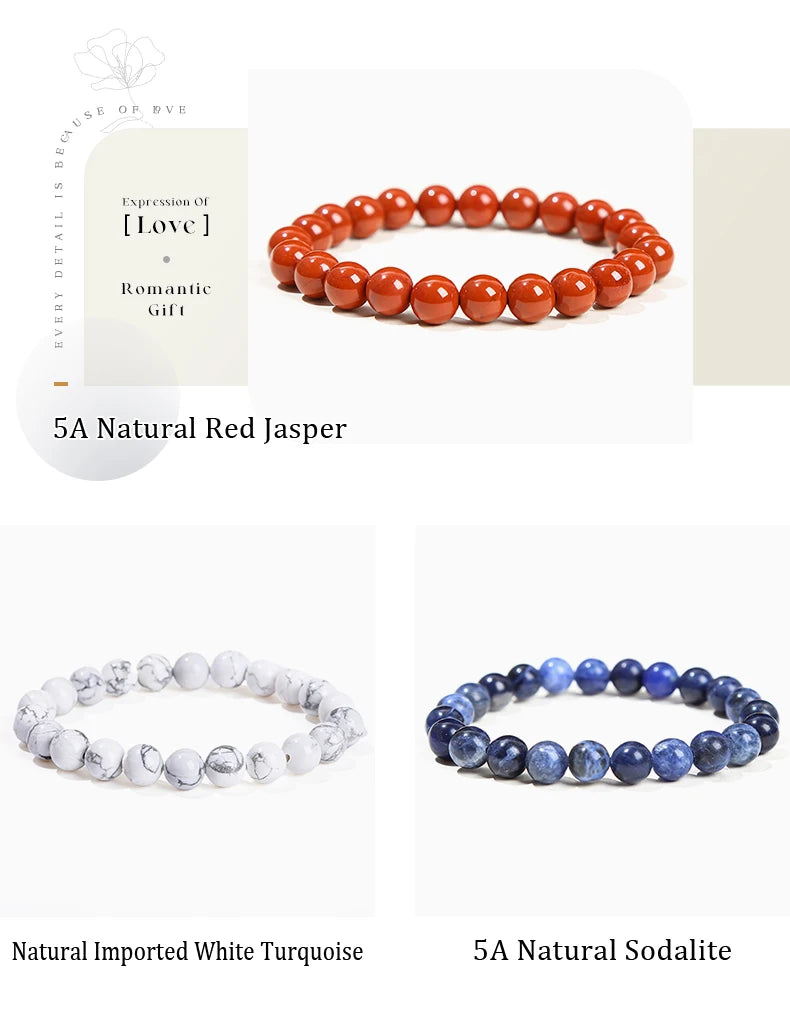 Natural Stone Bead Bracelet – Healing Crystal Gemstone Jewelry for Men and Women