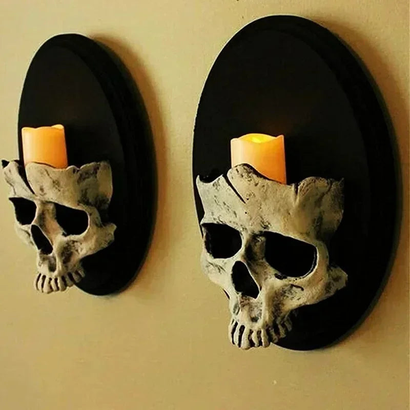 Gothic Skeleton Candlestick Pendant – Resin Wall Art for Home Decor