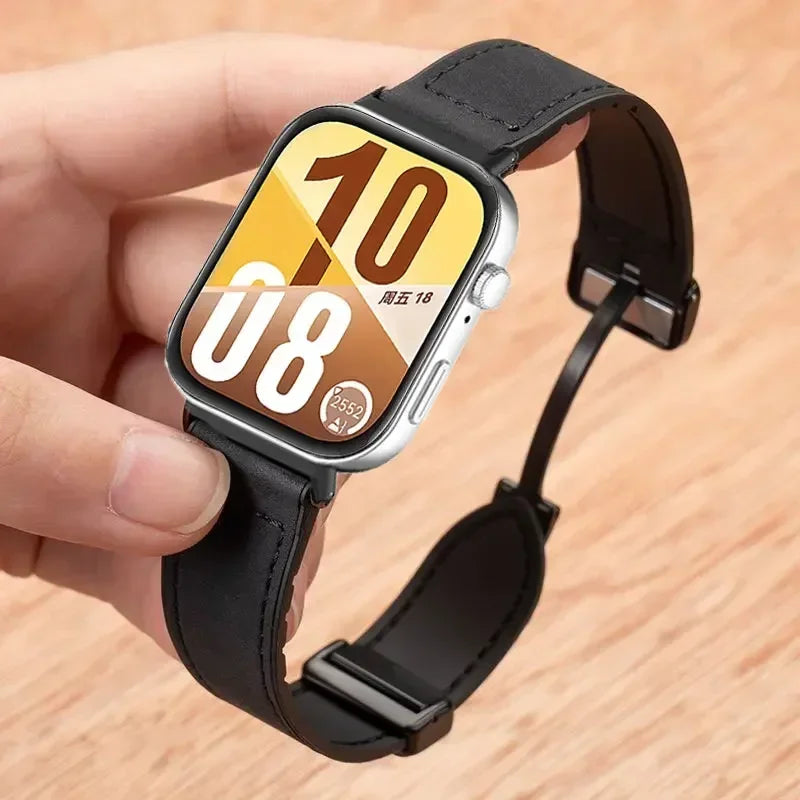 Leather Silicone Hybrid Strap – Breathable Magnetic Band for Huawei Watch Fit