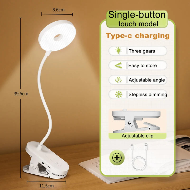 Clip-On LED Desk Lamp – Dimmable Eye-Protection Light for Reading and Study