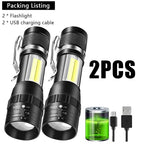USB Rechargeable Mini Flashlight – Zoomable COB Torch for Camping and Emergency