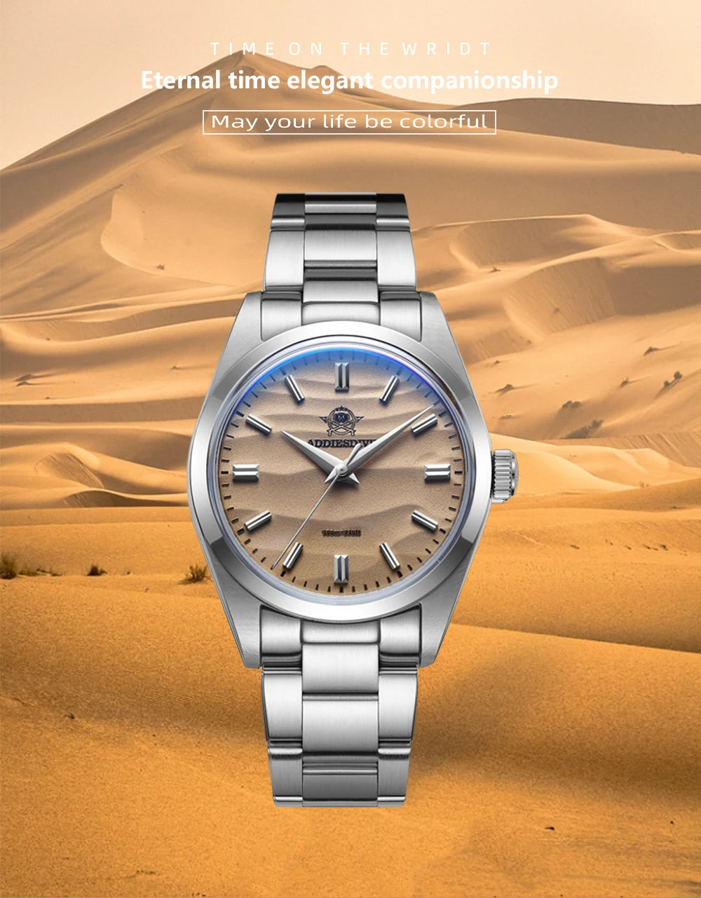 ADDIESDIVE 36mm Quartz Watch – Stainless Steel Sand Dial for Everyday Wear
