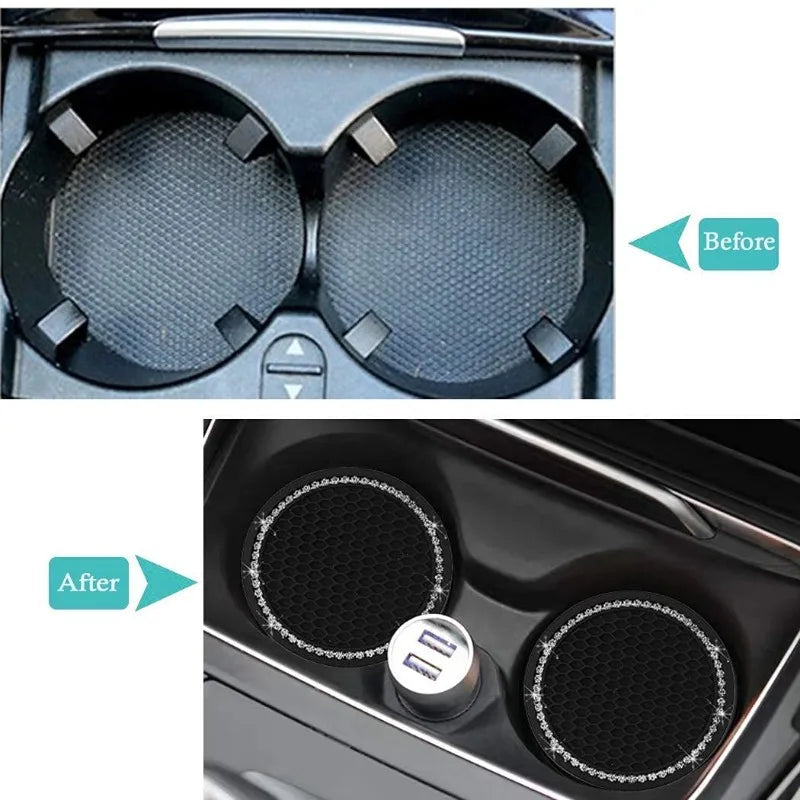Bling Rhinestone Car Coasters – Anti-Slip Cup Holder Mats for Auto Interior