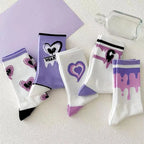 Cotton Heart Print Crew Socks – Kawaii Korean Style for Women
