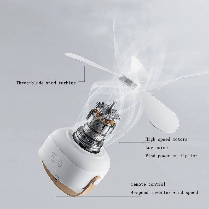 Portable Ceiling Fan – Adjustable LED Night Light for Dormitory Mosquito Nets