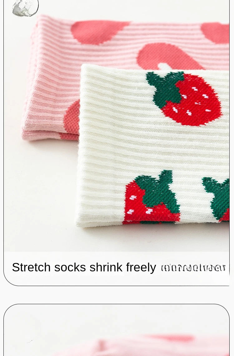 Cotton Strawberry Heart Crew Socks – Cute Women's Casual Fashion Hosiery