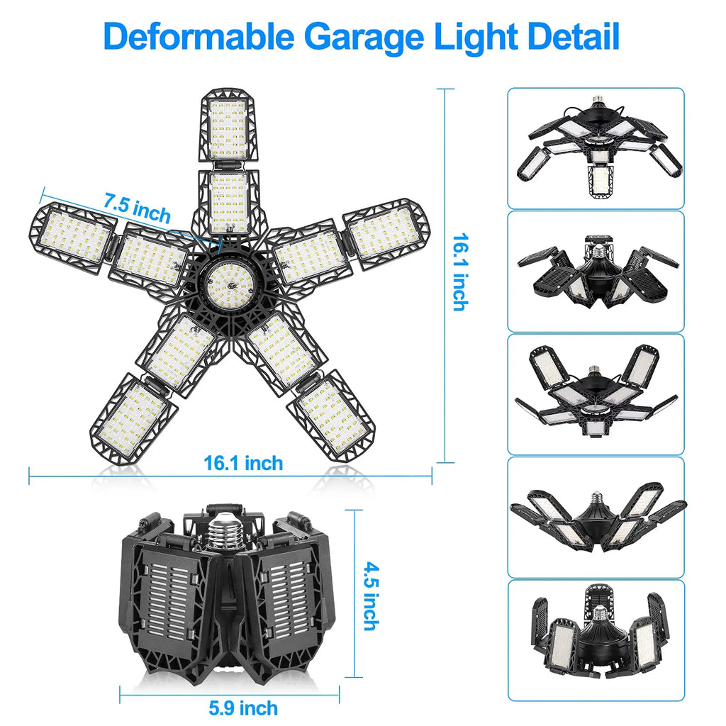 LED Garage Light – 11 Adjustable Panels for Workshop Industrial Lighting