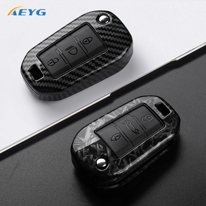 Carbon Fiber Car Key Case – Protective Keychain Cover for Peugeot and Citroen