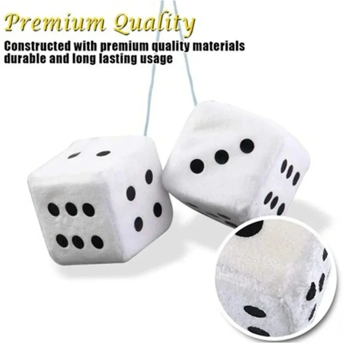 Fuzzy Dice Hanging Ornament – Plush Soft Dots for Car Rear View Mirror Decor
