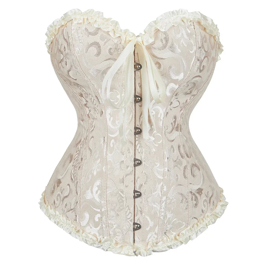 Victorian Jacquard Corset Top – Lace Up Gothic Bustier for Cosplay