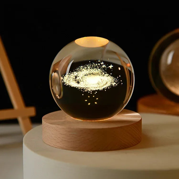 Galaxy Crystal Sphere Night Light – Clear Glass Globe for Home Decor