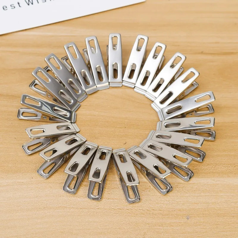 Stainless Steel Clothes Pegs – Windproof Metal Clamps for Laundry Drying