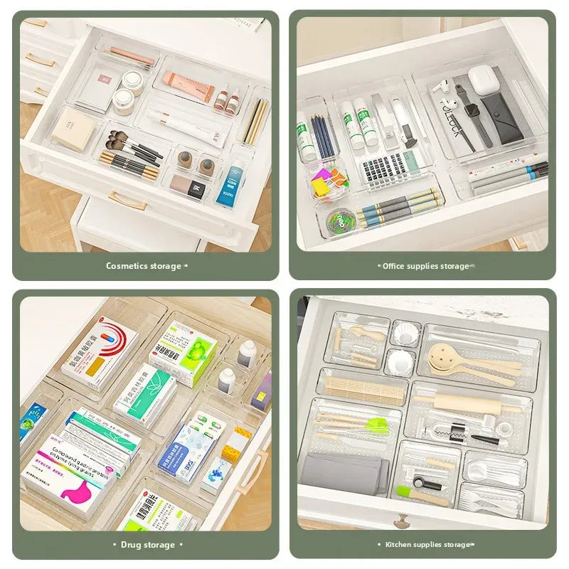 Transparent Cosmetic Organizer – Striped Plastic Drawer for Desk Storage