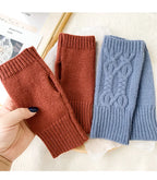 Soft Wool Half Finger Gloves – Warm Knit Arm Mittens for Winter Outdoor