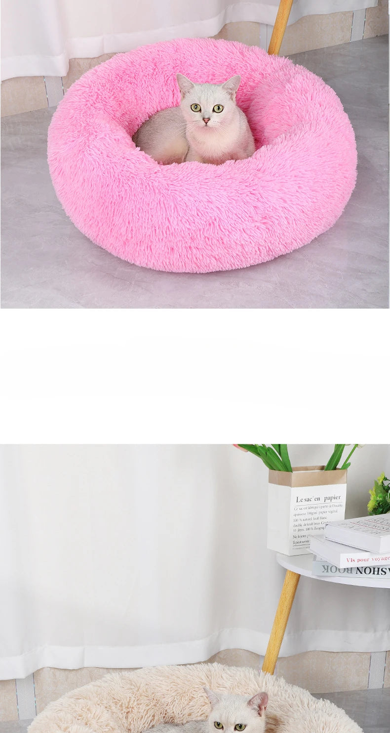 Plush Round Pet Bed – Warm Detachable Washable Nest for Cats and Small Dogs