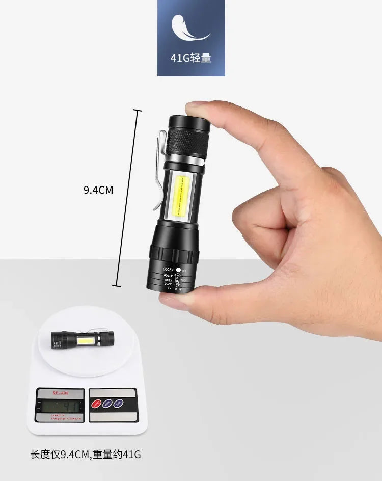 USB Rechargeable Mini Flashlight – Zoomable COB Torch for Camping and Emergency