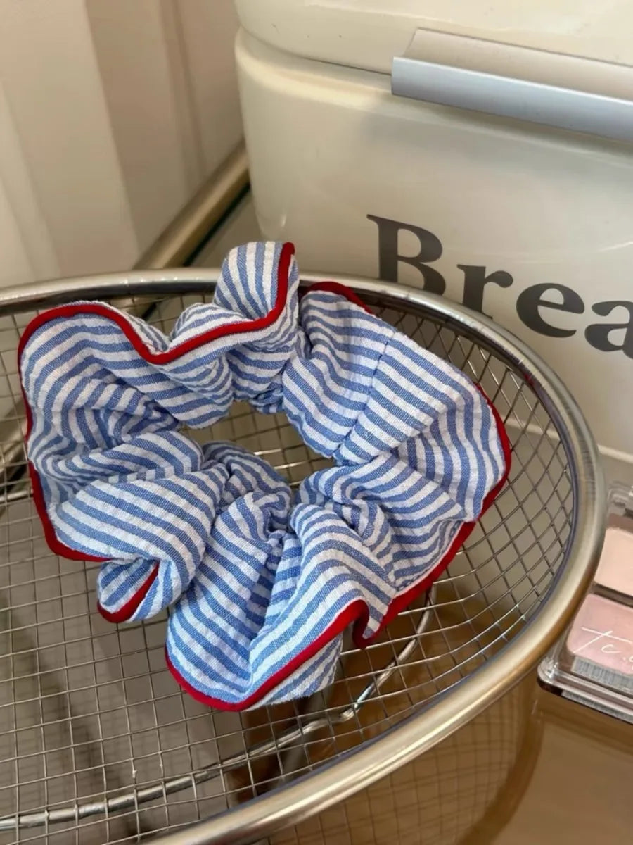 Striped Elastic Hair Scrunchies – Red and Blue Fabric Accessories for Women