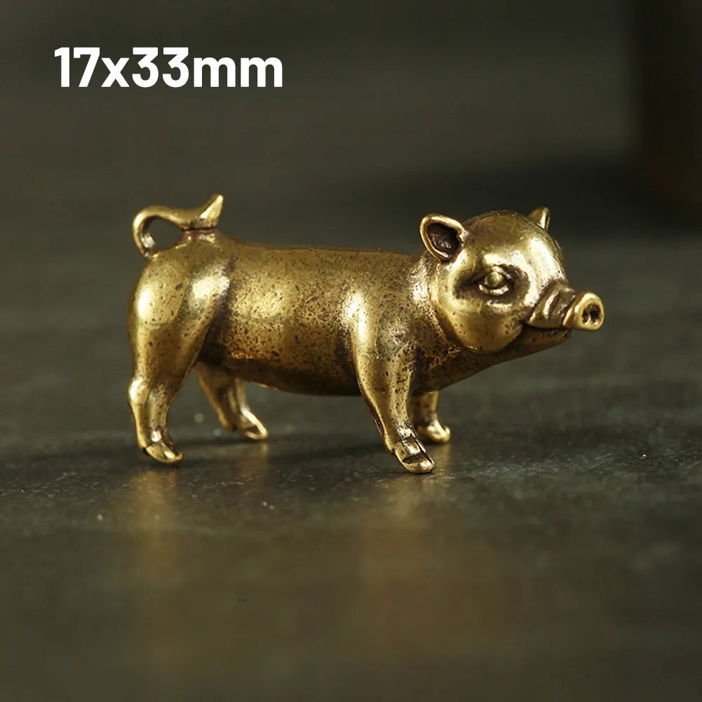 Pure Brass Pig Figurine – 3.3cm Chinese Zodiac Statue for Home Decor