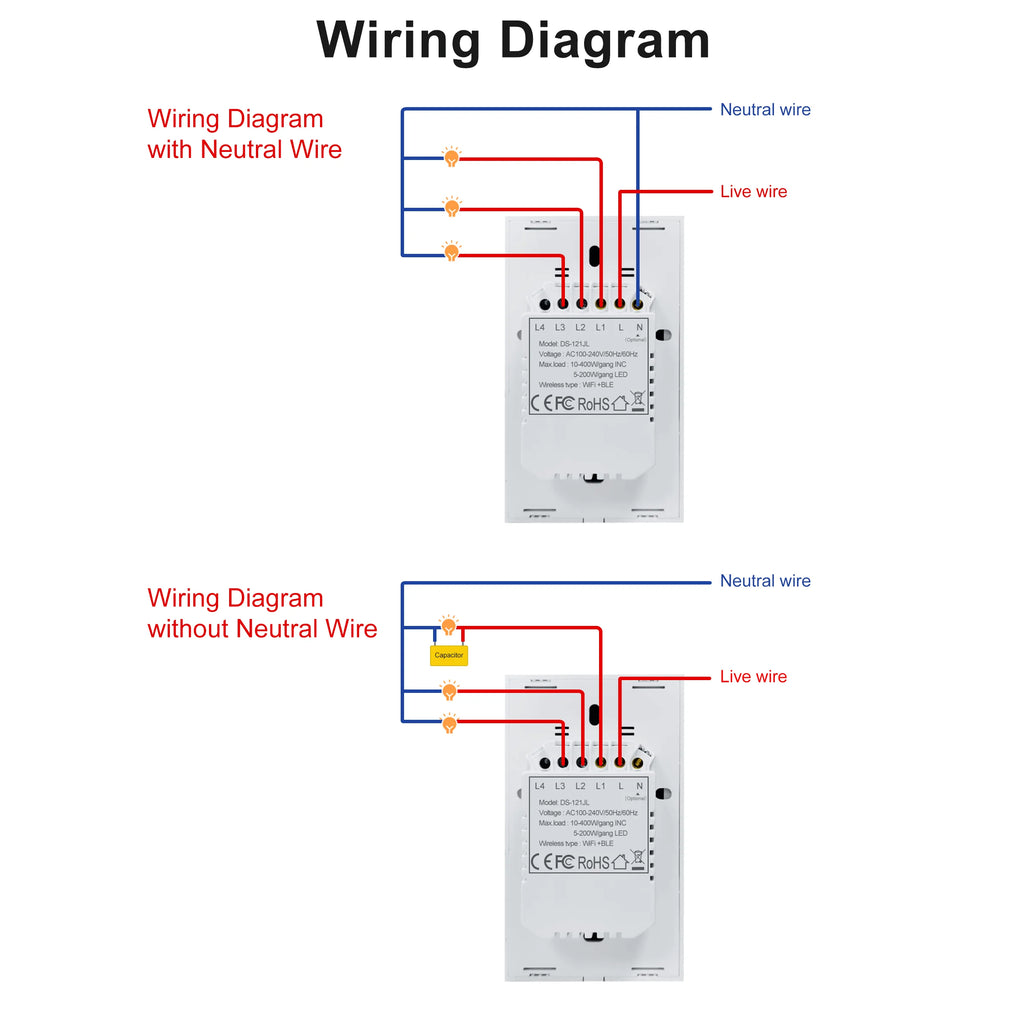 Smart Wifi Touch Light Switch – No Neutral Wire Required for Home Automation