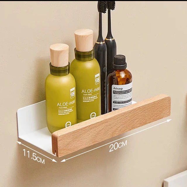 Corner Bathroom Shelf – Solid Wood Wall Mounted Organizer for Shower Storage