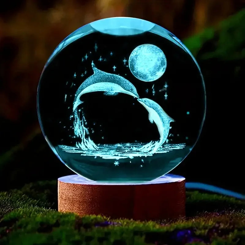 3D Dolphin Crystal Ball – Laser Etched Marine Statue for Birthday Gifts