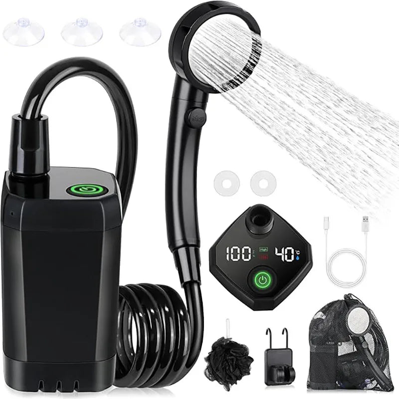 Rechargeable Portable Shower – 6000mAh LED Electric Pump for Outdoor Camping