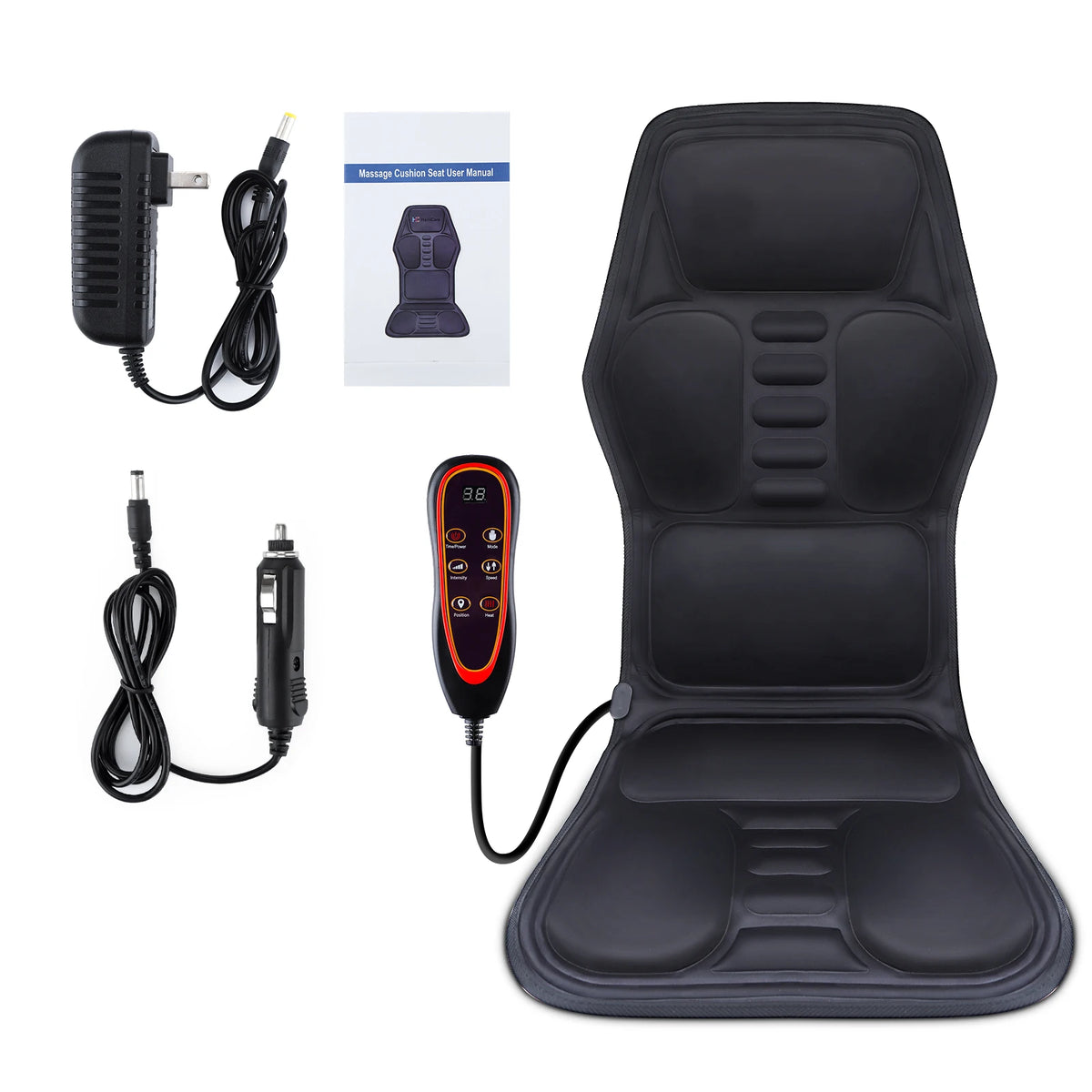 Heated Back Massage Cushion – Infrared Vibrating Mat for Home Office and Car