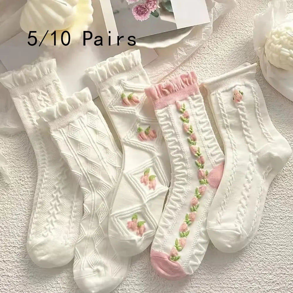 Lace Ruffled Mid-Tube Socks – Soft Harajuku Lolita Style for Winter Fashion