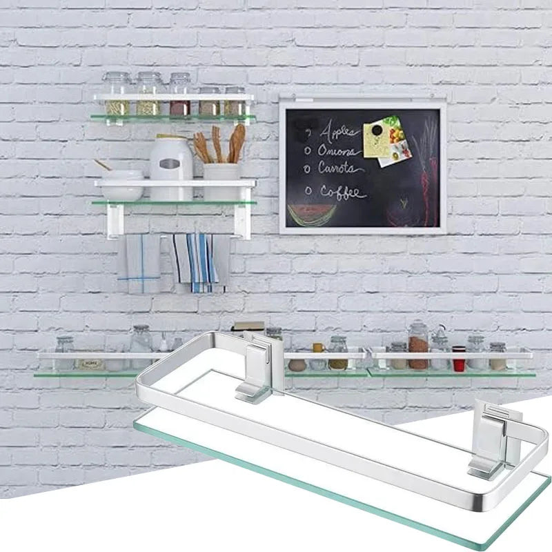 Tempered Glass Wall Shelf – Bathroom Storage Organizer for Shower Accessories