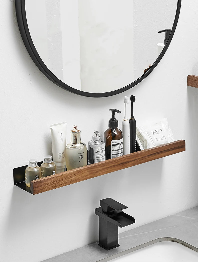 Corner Bathroom Shelf – Solid Wood Wall Mounted Organizer for Shower Storage